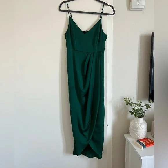 Express | Dresses | Express Forest Green Satin Dress | Poshmark